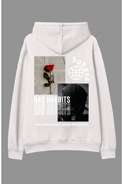 CLASSY.MODA Unisex Hooded Sweat – Figure with Rose and Mask Printed , Oversized , Kangaroo Pocket