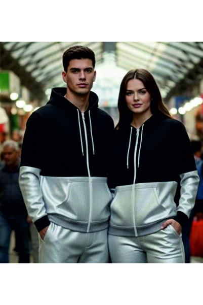 HOFFNUNG 3Iplik Daily Hooded Zip Sweatshirt Solid Color Removable Hooded Sweatshirt Zip