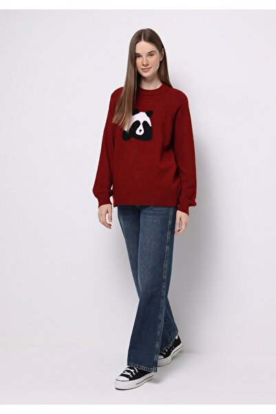 Colin's Regular Fit Round Neck Printed Women's Red Sweater
