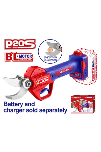 EMTOP Foarfecă Electrică pentru Vie ELSL20305, 20V, Brushless, 20/30 mm