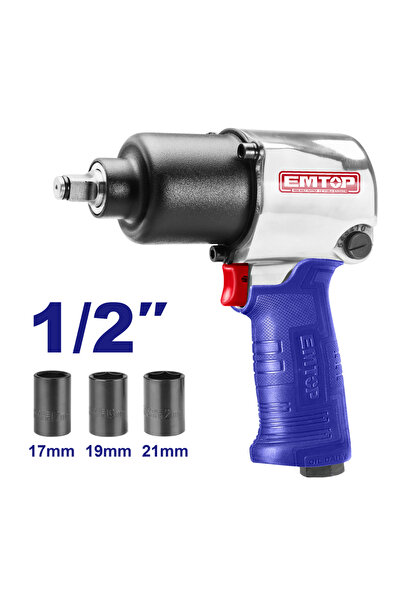 EMTOP Pistol pneumatic 1/2", 610Nm, cu 3 capete (17, 19, 21 mm)