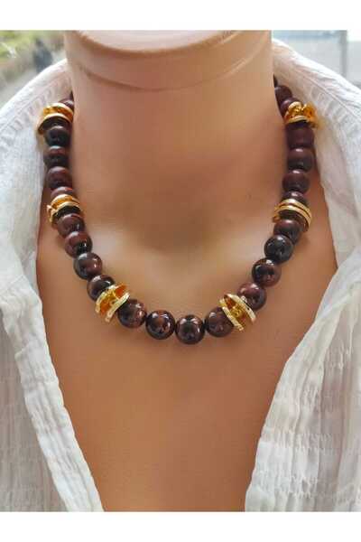 elinasaccessories Kızıl Kaplangözü kolye,Designer Kolye El yapımı Kolye değer...