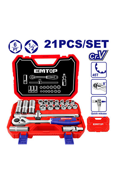EMTOP ESKT12211 Σετ καρυδάκια με καστάνια, 1/2", 21 τεμάχια, κλειδιά μπουζί κ...