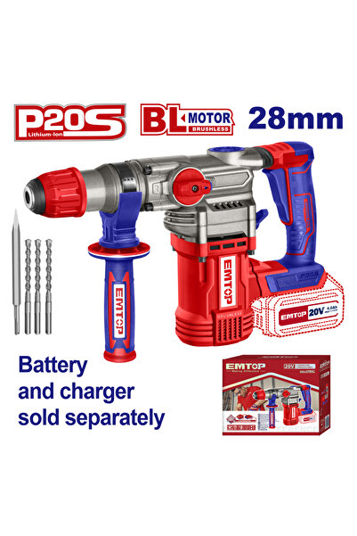 EMTOP Rotary Hammer Without Battery And Charger, 28 Mm, 4 Accessories