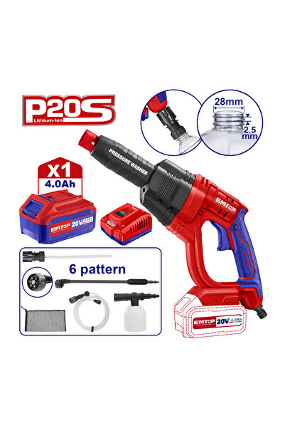 EMTOP Aparat de Spălat cu Presiune ELPW202501, 20V, 24.8 bar, 6 Capete
