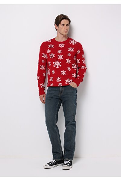 Colin's Regular Fit Round Neck Jacquard Men's Red Sweater