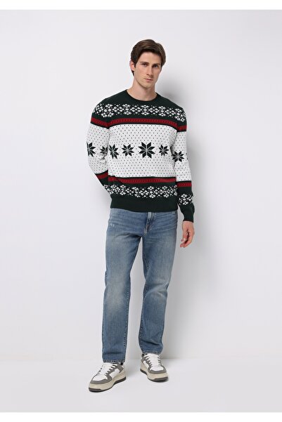 Colin's Regular Fit Round Neck Jacquard Men's Green Sweater