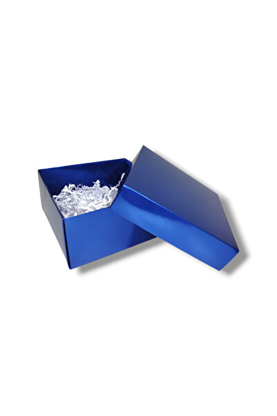 STE Mavi Renk Hediye Kutusu 17x17x08 cm - Beyaz Kırpıklı - Hazır Yapılı