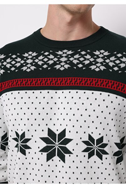 Colin's Regular Fit Round Neck Jacquard Men's Green Sweater