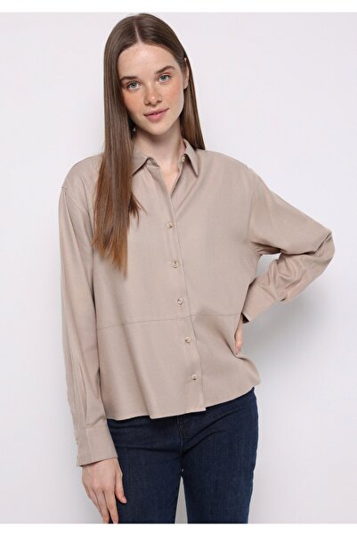 Colin's Cămașă Relax Fit Gât simplu Cămașă cu mânecă lungă pentru femei, bej