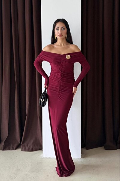 MEECY Madonna Collar Buckle Detailed Maxi Length Dress