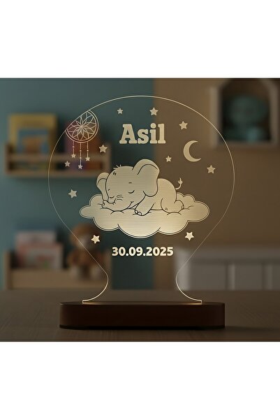 İHRA İsimli Fil Temalı LED Gece Lambası | Kişiye Özel Çocuk Odası Dekoratif L...