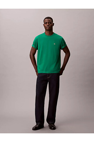 Calvin Klein Men's Regular Fit Round Neck Chest Ck Logo Cotton Short Sleeve Green T-Shirt Lv04Rc275G-2Es