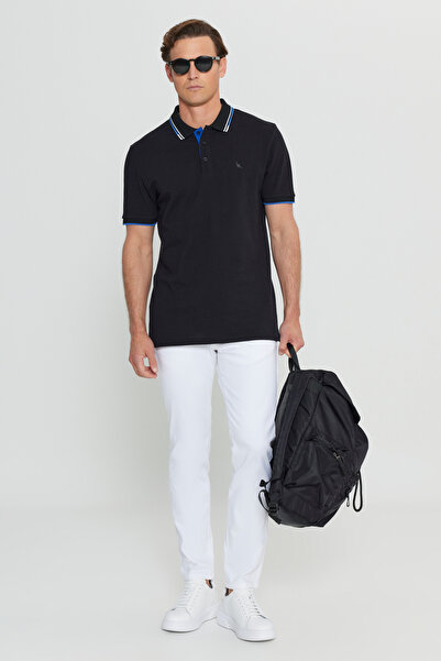 ALTINYILDIZ CLASSICS Ανδρικό μαύρο 100% βαμβακερό μπλουζάκι με λεπτή εφαρμογή Polo λαιμόκοψη