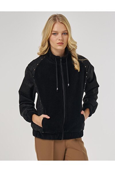 Kayra Trok Printed Velvet Jacket Black