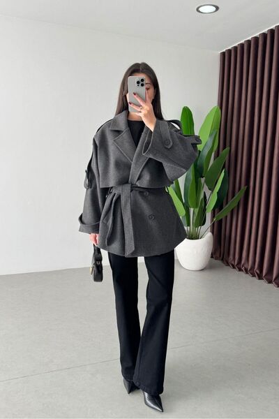 MEECY Κασακάκι με ζώνη oversized Εισαγόμενο μοντέλο Zr