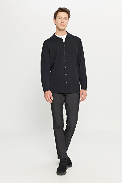 ALTINYILDIZ CLASSICS Men's Black Standard Fit Regular Cut Shirt Collar Knitwear Sweater