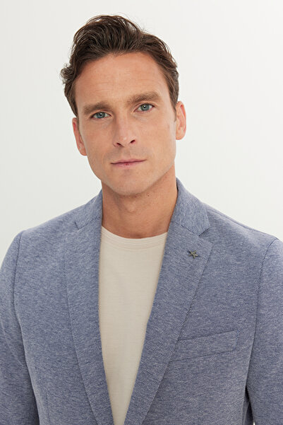 ALTINYILDIZ CLASSICS Men's Navy Blue Cotton Slim Fit Slim Fit Mono Collar Dobby Pocket Blazer Jacket