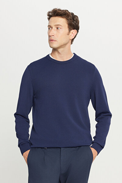 ALTINYILDIZ CLASSICS Ανδρικό πουλόβερ πλεκτό ζακάρ με κανονική εφαρμογή Navy Blue Standard Fit