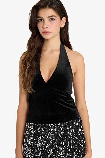 DeFacto Fitted Halter Neck Velvet Blouse G5871Ax25Wn