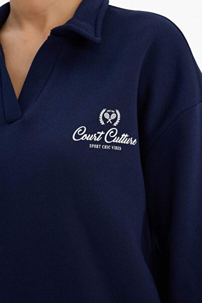 DeFacto Relax Fit Polo Neck Printed Thick Sweatshirt G7014Ax25Wn