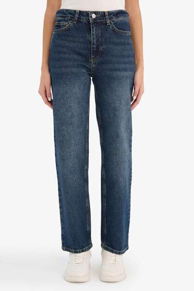 DeFacto Παντελόνι Comfort Straight με ψηλόμεσο κορδόνι μέχρι τον αστράγαλο, πλενόμενο παντελόνι D8154AX25AU