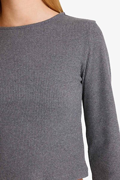 DeFacto Fitted Crew Neck Corded Fabric Ribbed Knit Long Sleeve T-Shirt G2958Ax25Wn