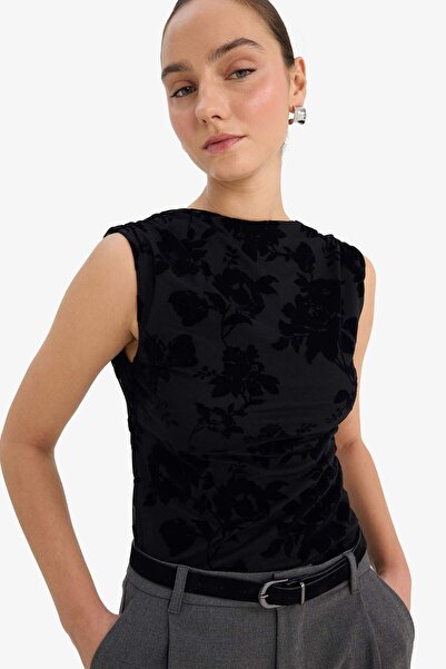 DeFacto Slim Fit Slim Fit Floral Crew Neck Tulle Sleeveless Blouse G6610Ax25Wn