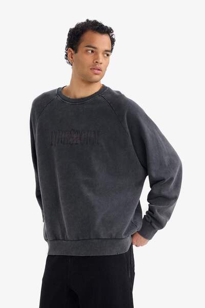 DeFacto Φούτερ Boxy Fit Crew Neck με τύπωμα G4353AX25WN