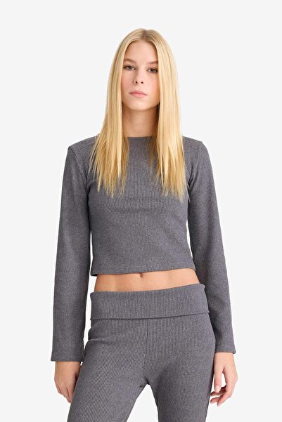 DeFacto Fitted Crew Neck Corded Fabric Ribbed Knit Long Sleeve T-Shirt G2958Ax25Wn