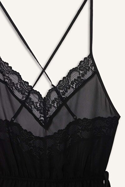 DeFacto Regular Fit V Neck Chiffon Strap Jumpsuit Nightdress-Fall in Love G1542Ax25Wn