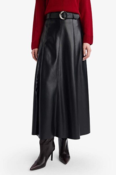 DeFacto Φούστα μίντι από συνθετικό δέρμα σε γραμμή Α G6663AX25WN