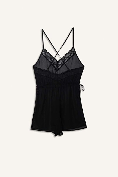 DeFacto Regular Fit V Neck Chiffon Strap Jumpsuit Nightdress-Fall in Love G1542Ax25Wn