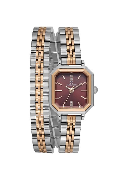 Daniel Klein ساعة نسائية فاخرة من الفولاذ المقاوم للصدأ باللونين الفضي والذهبي الوردي DK.1.14098-6