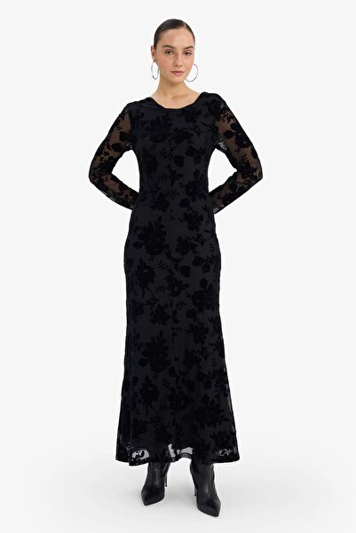 DeFacto Φόρεμα με μακρυμάνικο τούλι με λαιμόκοψη σε γραμμή Α G7127AX25WN