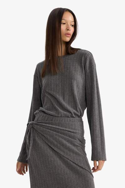 DeFacto Μπλουζάκι με μακρυμάνικο ριγέ μπλουζάκι Relax Fit κοτλέ πλέξη ριμπ G6607AX25WN