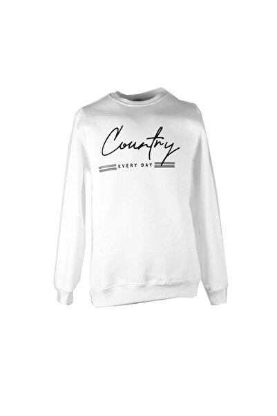 trender 0 Collar 3 Thread Ecru Men's Sweatshirt Country Print
