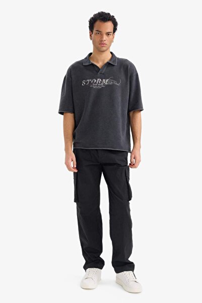 DeFacto Loose Fit Polo Neck Printed Short Sleeve T-Shirt G4429Ax25Wn