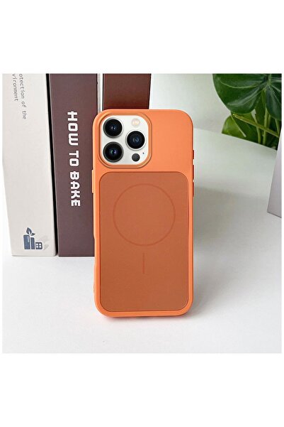 Zebana Apple iPhone 15 Pro Max Uyumlu Kılıf Elista M-Safe Silikon Kılıf Turuncu