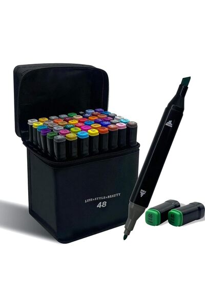 STOREMAX 48 Adet Marker Kalemden Oluşan Rengarek Kalem Seti Çantalı Standlı Ç...