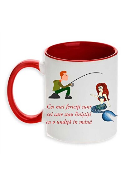 CRD PRINT Personalized mug for fishermen — 'The happiest are those who sit quietly with a fishing rod' (Red,