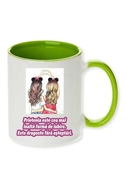 CRD PRINT Personalized ceramic mug, 'Friendship is the highest form of love', 330 ml, green handle & interior
