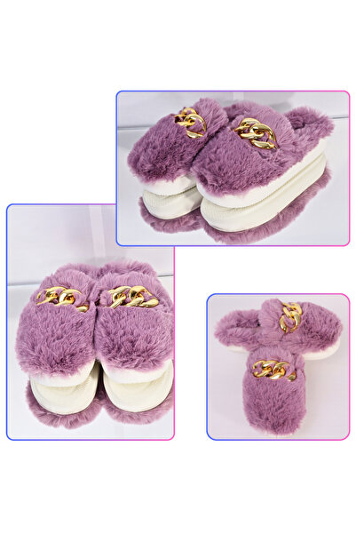 OEM Papuci de damă - Pufoși cu cataramă aurie, mărimea 36-37, violet
