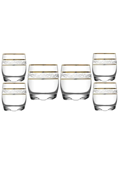 ABYZ Set of 6 Transparent Glass Glasses with Golden Pattern, Capacity 80ml, Ideal for Aperitifs