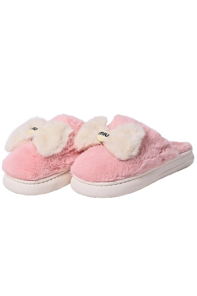 Miu Miu Papuci de damă cu blană moale și fundă elegantă - Calzi, confortabili și antiderapanți, roz, 36-37