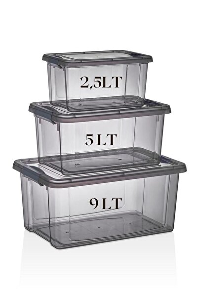 Okyanus Home Fresh Click Storage Container Set of 3 Anthracite 9, 5 and 2.5 Lt
