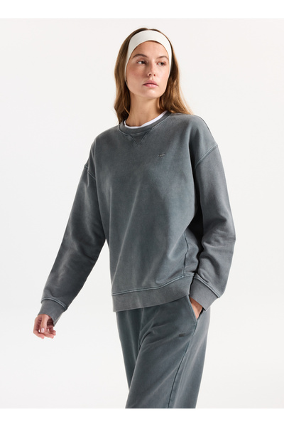 Mustang Antrasit Kadın Bisiklet Yaka Relaxed Nakışlı Sweatshirt M5WL-SWT1008