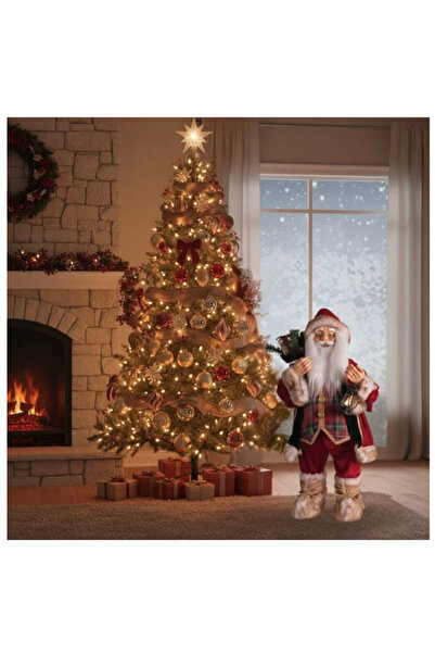 OEM Фигурка на Дядо Коледа с червен фенер, палто и чувал 80 см