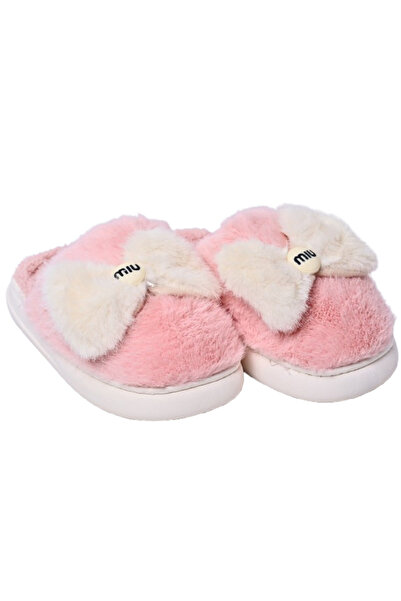 FOTOFUN Papuci de damă cu blană moale și fundă elegantă - calde, confortabile...