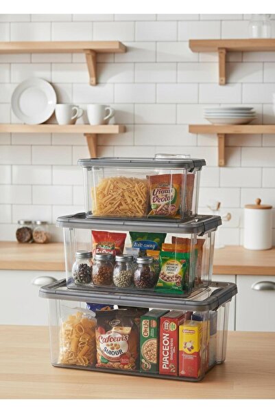 Okyanus Home Fresh Click Storage Container Set of 3 Anthracite 9, 5 and 2.5 Lt